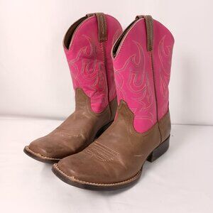 Ariat Jr Champ Western Boots Brown Pink Girls Size 5 Square Toe